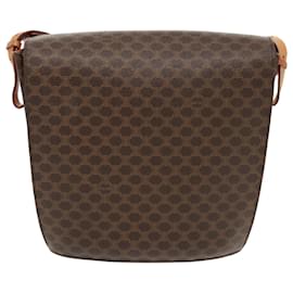 Céline-CELINE Macadam Canvas Shoulder Bag PVC Leather Brown Gold Auth 96180-Brown,Golden