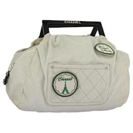 Chanel-CHANEL Hand Bag Canvas Green Silver CC Auth 97061-Silvery,Green