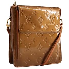 Louis Vuitton-LOUIS VUITTON Monogram Vernis Motto Accessory Pouch Bronze M91138 LV Auth 96853-Bronze