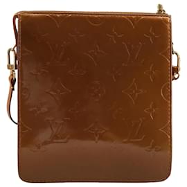 Louis Vuitton-LOUIS VUITTON Monogram Vernis Motto Accessory Pouch Bronze M91138 LV Auth 96853-Bronze