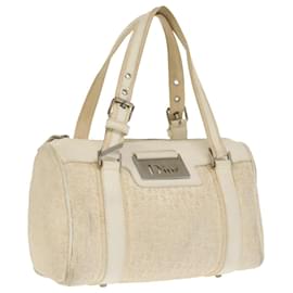 Christian Dior-Christian Dior Trotter Canvas Hand Bag Beige Silver Auth ep6129-Silvery,Beige