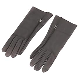 Hermès-HERMES Gloves Leather Gray Auth bs19011-Brown
