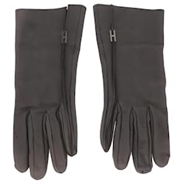 Hermès-HERMES Gloves Leather Gray Auth bs19011-Brown