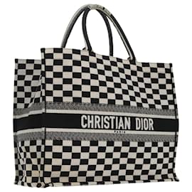 Christian Dior-Christian Dior Check Book Tote Bag Canvas White Black Auth bs19322-Black,White