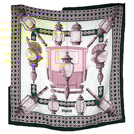 Hermès-80s Hermès silk scarf "Feux de route" by Cathy Latham-Blue,Yellow,Eggshell,Navy blue