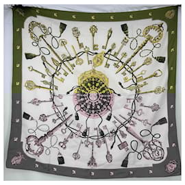 Hermès-Vintage Hermès "Les Clefs" by Cathy Latham-Golden,Green,Yellow,Olive green,Eggshell,Dark green