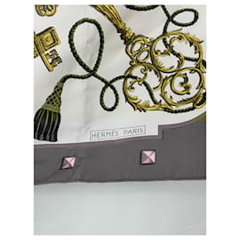 Hermès-Vintage Hermès "Les Clefs" by Cathy Latham-Golden,Green,Yellow,Olive green,Eggshell,Dark green