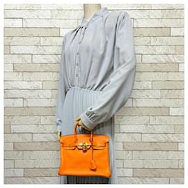 Hermès-Hermes Birkin 25 Handbag in Orange Leather-Orange