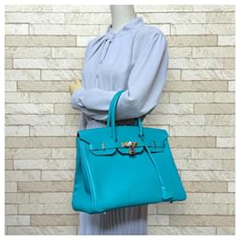 Hermès-Hermes Birkin 35 Handbag in Epsom Blue-Blue
