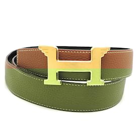 Hermès-Hermes Constance H Pegasus D Engraved Men's Belt-Brown,Black,Golden