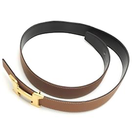 Hermès-Hermes Constance H Pegasus D Engraved Men's Belt-Brown,Black,Golden