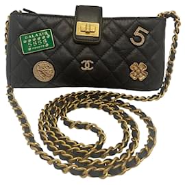 Chanel-Chanel 2016 Limited Edition 2.55 Reissue Quilted Aged Calfskin Lucky Charm Casino Crossbody Mini Clutch with Chain-Black