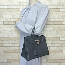 Hermès-Hermes Birkin 25 Handbag in Togo Leather-Brown,Damier ebene