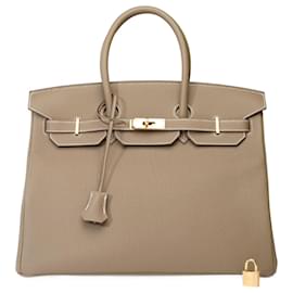 Hermès-Sac HERMES Birkin 35 en Cuir Étoupe - 102268-Taupe