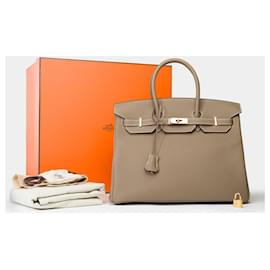 Hermès-Sac HERMES Birkin 35 en Cuir Étoupe - 102268-Taupe
