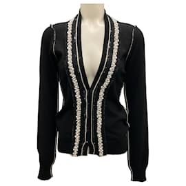 Dolce & Gabbana-Dolce & Gabbana Black Pearl Embellished Knit Cardigan Sweater-Black