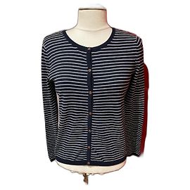 Des Petits Hauts Gilet Gestreift Baumwolle Marineblau Weiß Weiß Marineblau