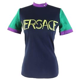 T-shirt con collo alto e logo ricamato Versace Multicolore