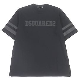 T-shirt oversize in ecopelle con patch logo in cotone DSQUARED2 Nero