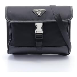 Prada-Prada Nylon Saffiano Leather Shoulder Bag-Black