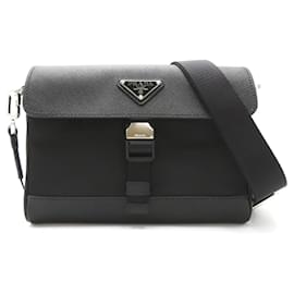 Prada-Prada Saffiano Leather Nylon Shoulder Bag-Black