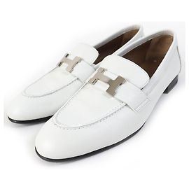 Hermès Hermes Constance H Leather Moccasins White 36 White