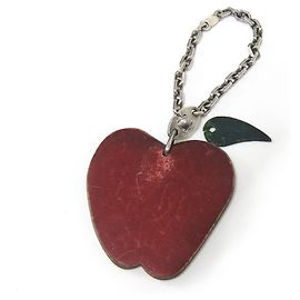 Hermès Hermes Leather Silver925 Apple Fruit Bag Charm Key Ring Red