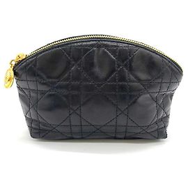 Christian Dior Leather Makeup Pouch Black Black