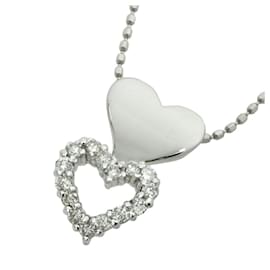 Autre Marque-K18WG Diamond Double Heart Necklace-White