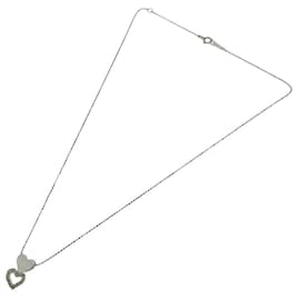Autre Marque-K18WG Diamond Double Heart Necklace-White