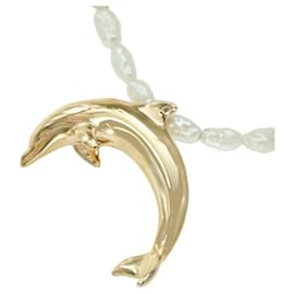 Autre Marque-Dolphin Motif Necklace K18YG/14KYG Pearl-Golden