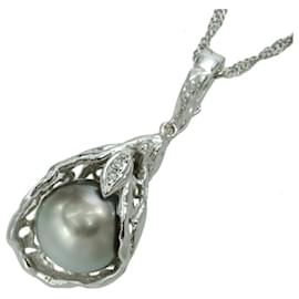 Autre Marque-Black Pearl Necklace Pt850/K14WG 12mm-Black