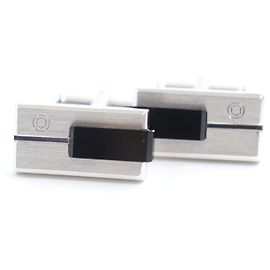 Abotoaduras Montblanc Onyx Prata com Logo Prata