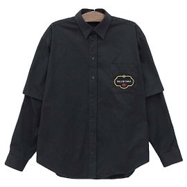 Camicia a maniche doppie con logo Balenciaga nera Nero