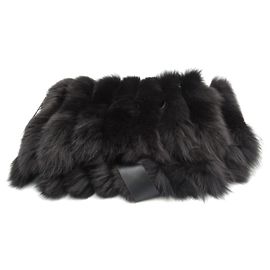Max Mara Silk Fox Fur Stole Black Black