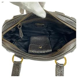 Prada-Prada Leather Nylon Triangle Logo Shoulder Bag-Brown
