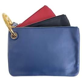 Fendi-Fendi Leather Triplet Clutch Bag-Blue