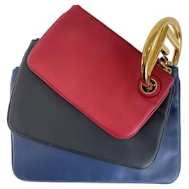 Fendi-Fendi Leather Triplet Clutch Bag-Blue
