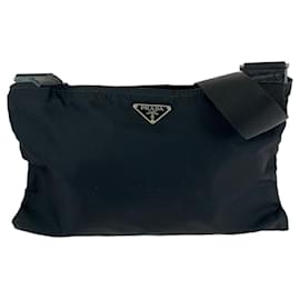Prada-Prada Nylon Tessuto Logo Plate Shoulder Bag-Black