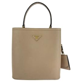 Prada-Prada Saffiano Panier Leather Handbag 1BA212-Beige