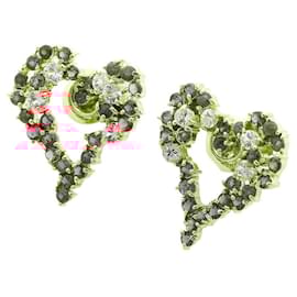 Autre Marque-K18YG Ruby Heart Motif Earrings-Golden