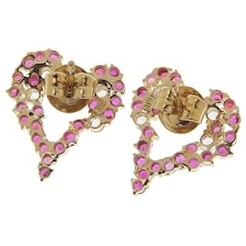 Autre Marque-K18YG Ruby Heart Motif Earrings-Golden
