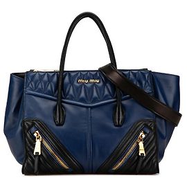 Bolsa de mão de couro Miu Miu Biker RN1031 Azul