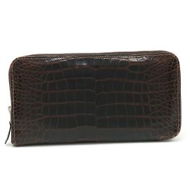 Carteira longa clássica de crocodilo Azap da Hermès Marrom