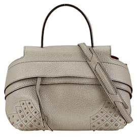Tod's-Tod's Leather Wave Bag Studded Handbag-Grey