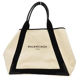 Balenciaga Navy Cabas Tote Bag White