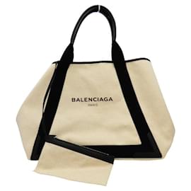 Balenciaga-Balenciaga Navy Cabas Tote Bag-White