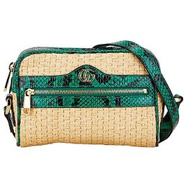Gucci GG Marmont Python Straw Shoulder Bag Beige