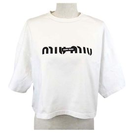 Camiseta cropped de algodão com logo Miu Miu Branco