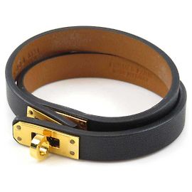 Hermès Hermes Leather Mini Kelly Double Tour Bracelet Black